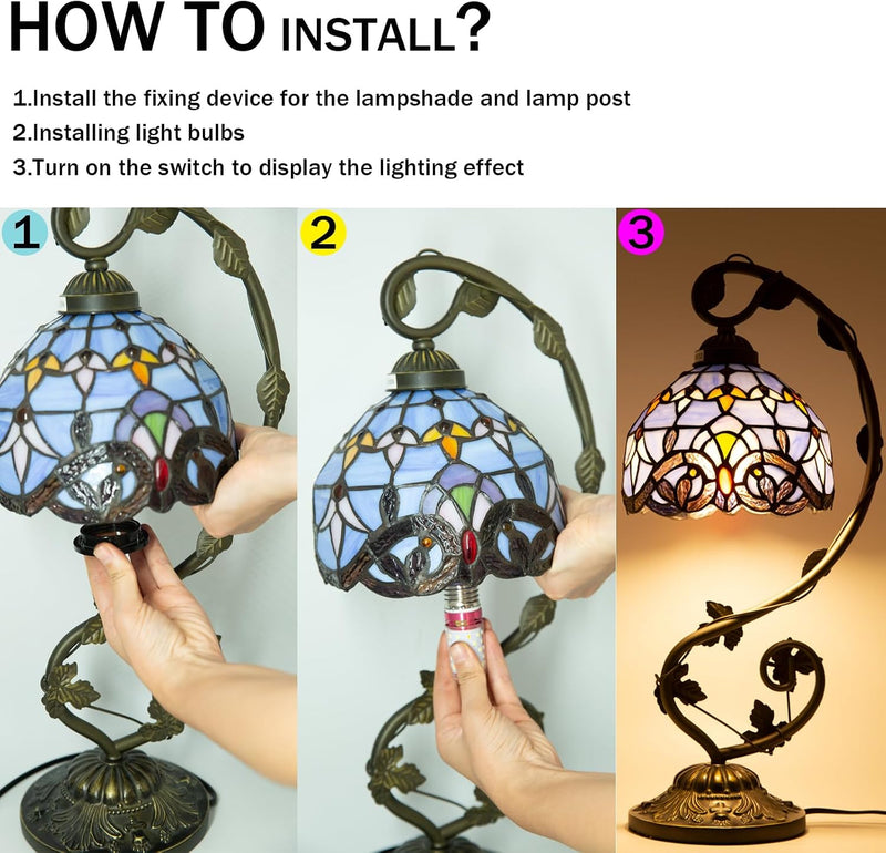 Tiffany Style Table Lamp 8 Inch Stained Glass