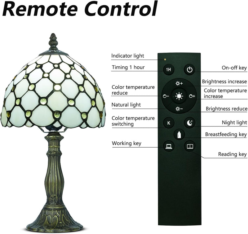 Tiffany Style Table Lamp for Bedroom Remote Control