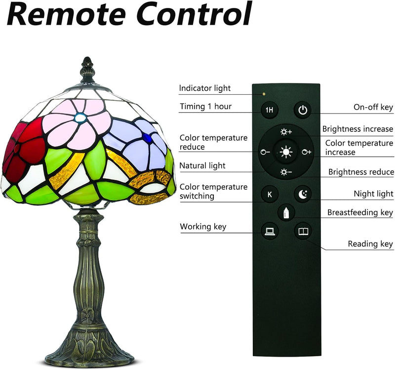 Tiffany Style Table Lamp for Bedroom Remote Control