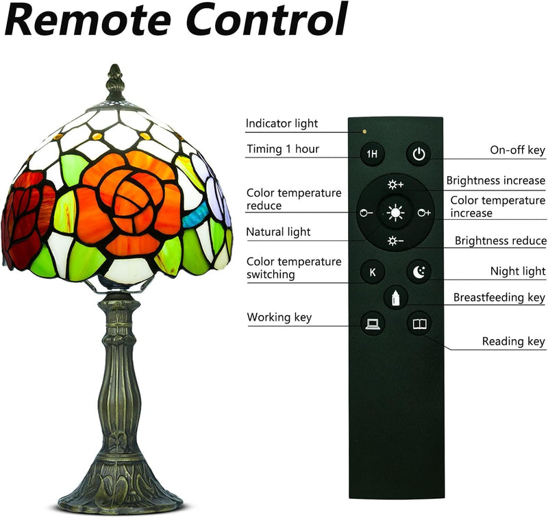 Tiffany Style Table Lamp for Bedroom Remote Control