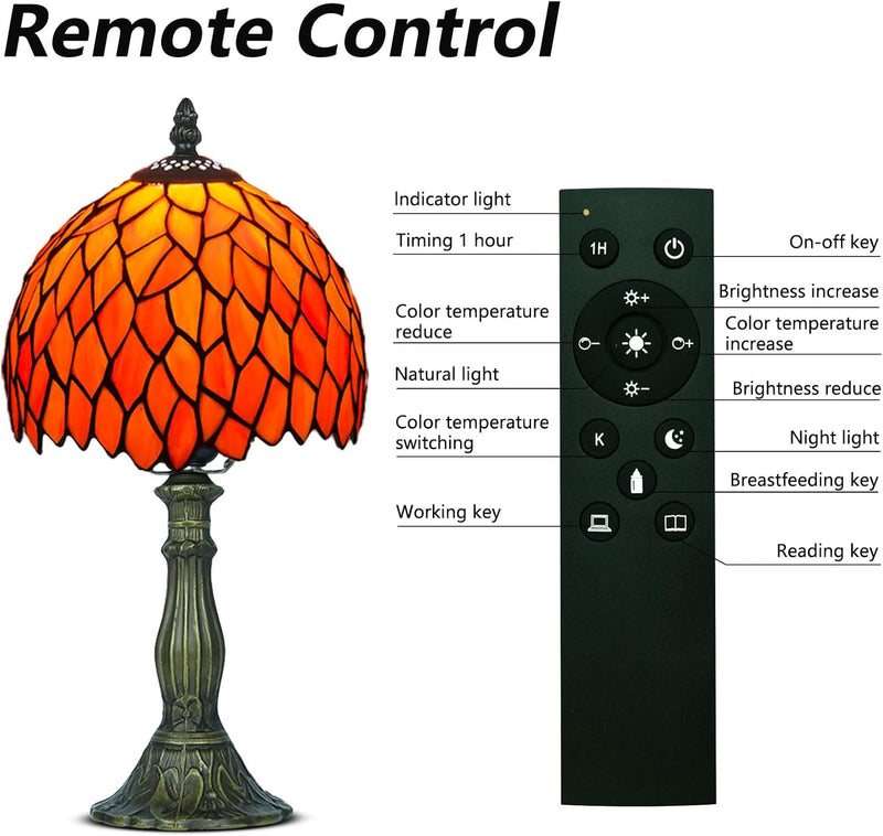 Tiffany Style Table Lamp for Bedroom Remote Control