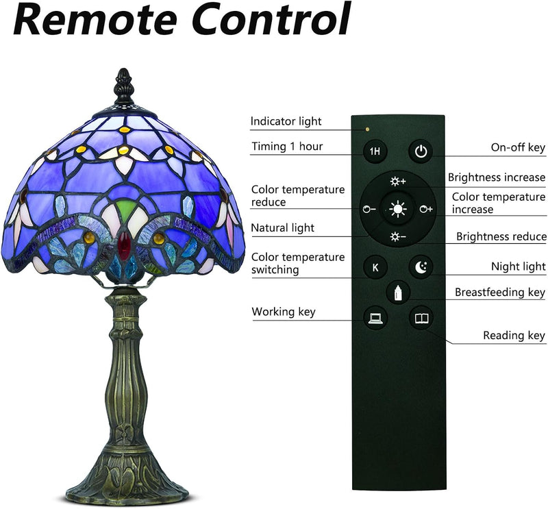 Tiffany Style Table Lamp for Bedroom Remote Control