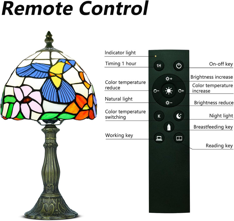 Tiffany Style Table Lamp for Bedroom Remote Control