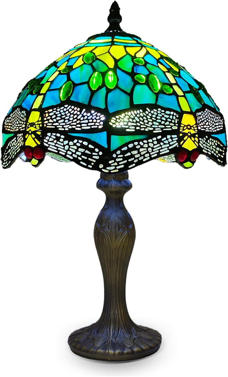Tiffany Table Lamp 10 Inch Sapphire Dragonfly Stained