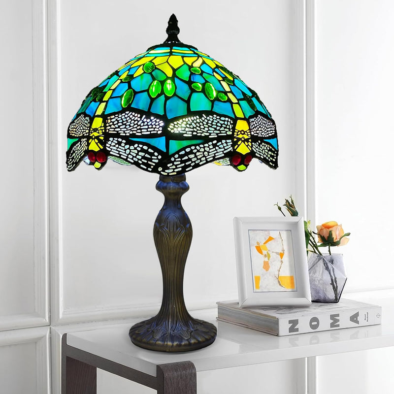 Tiffany Table Lamp 10 Inch Sapphire Dragonfly Stained