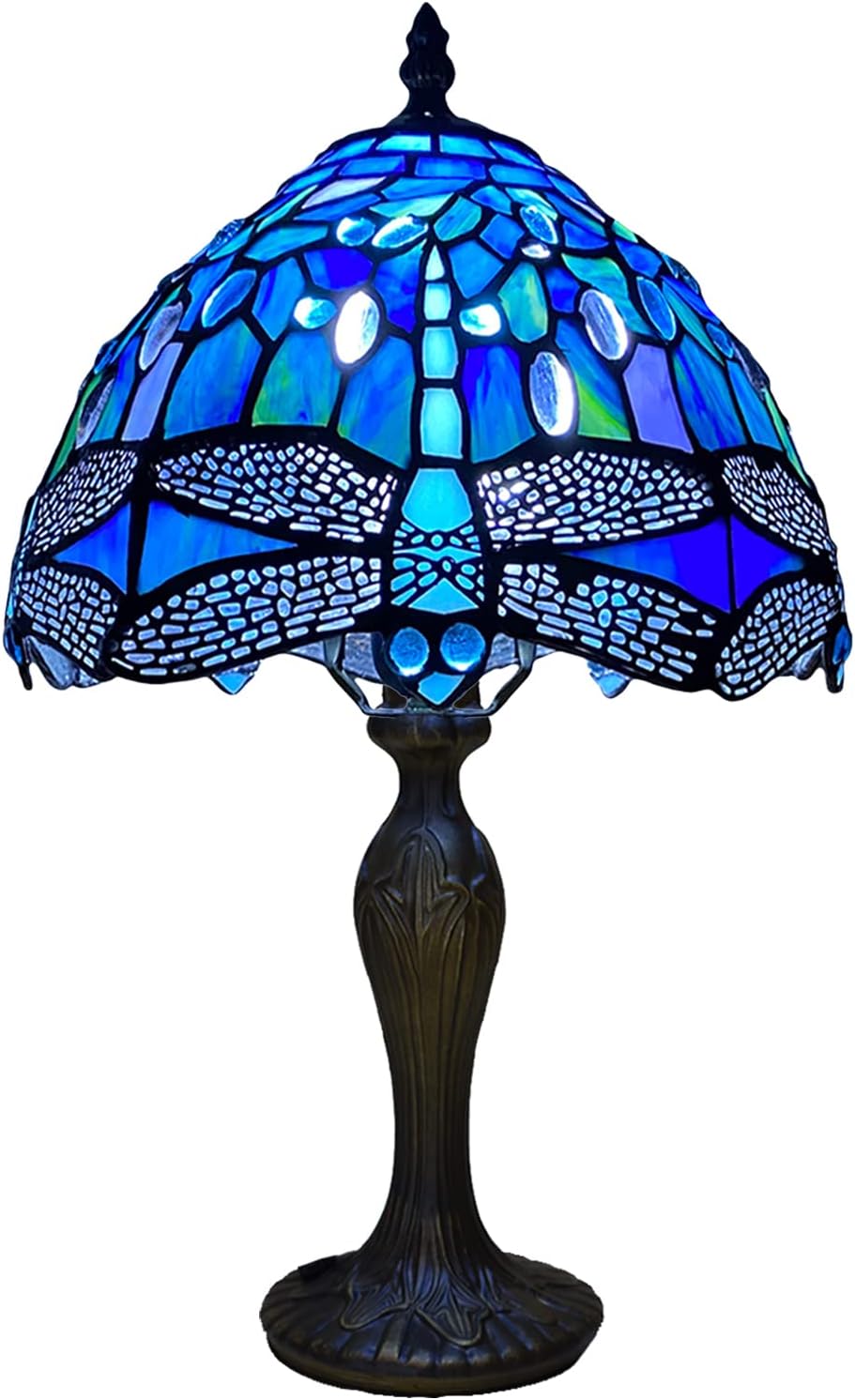 Tiffany Table Lamp Handcrafted Stained Glass Lampshade Stunning