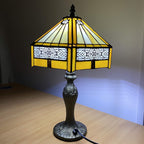 Tiffany Table Lamp Handcrafted Stained Glass Lampshade Stunning