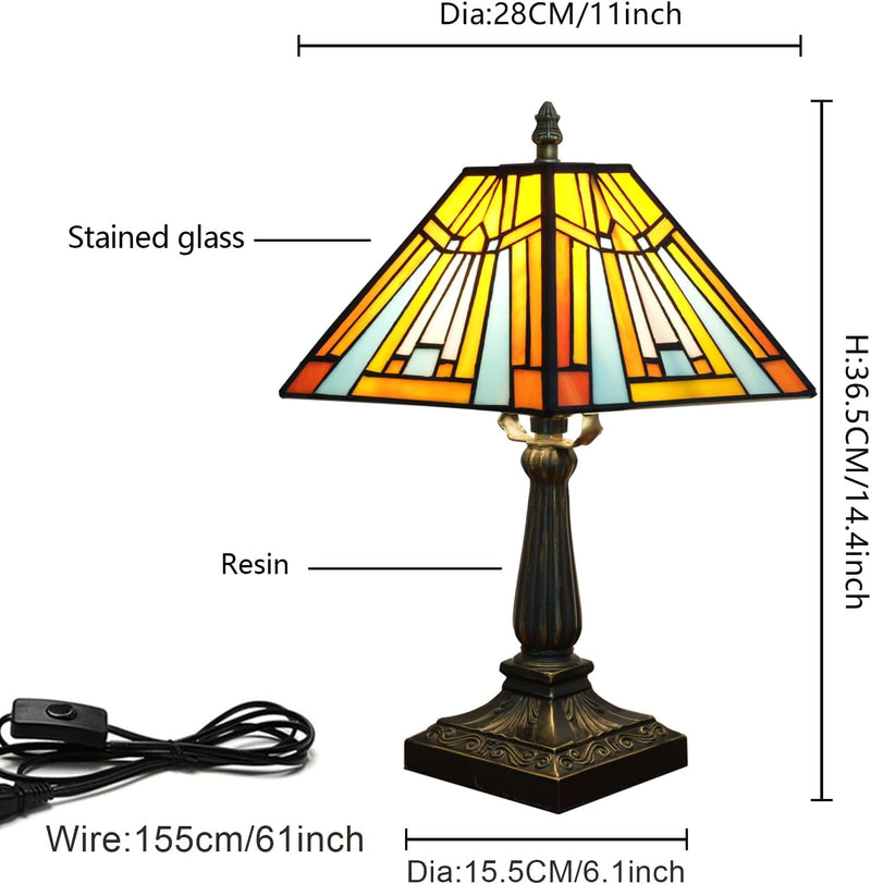 Tiffany Table Lamp Mission Style Stained Glass Antique