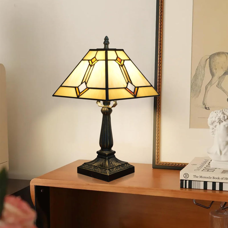 Tiffany Table Lamp Mission Style Stained Glass Antique