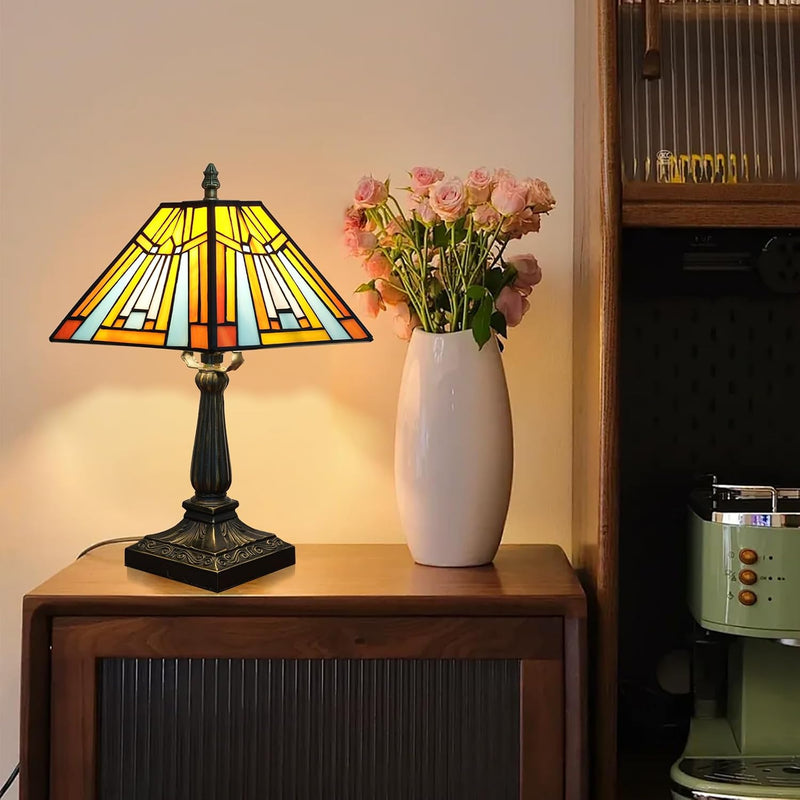 Tiffany Table Lamp Mission Style Stained Glass Antique