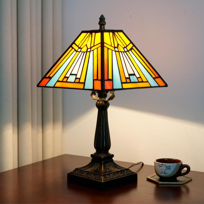 Tiffany Table Lamp Mission Style Stained Glass Antique