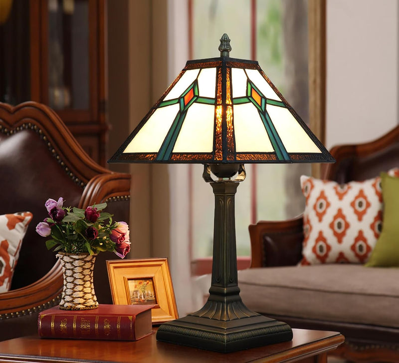 Tiffany Table Lamp Mission Style Stained Glass Antique