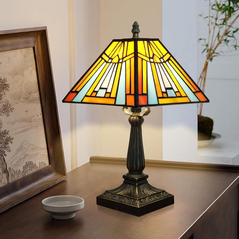 Tiffany Table Lamp Mission Style Stained Glass Antique
