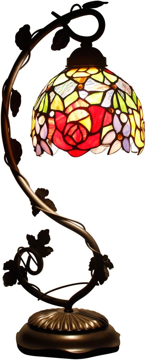 Tiffany Table Lamp Rose Style Stained Glass Reading