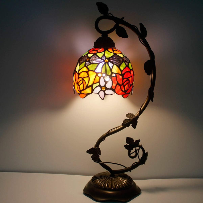 Tiffany Table Lamp Rose Style Stained Glass Reading