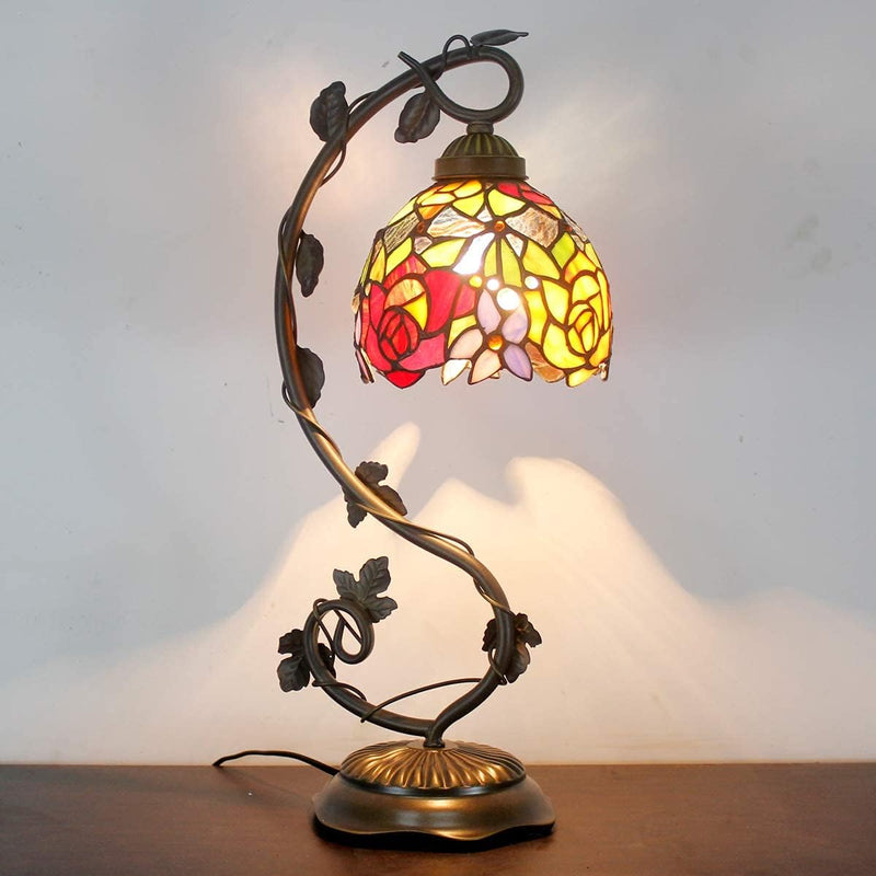 Tiffany Table Lamp Rose Style Stained Glass Reading
