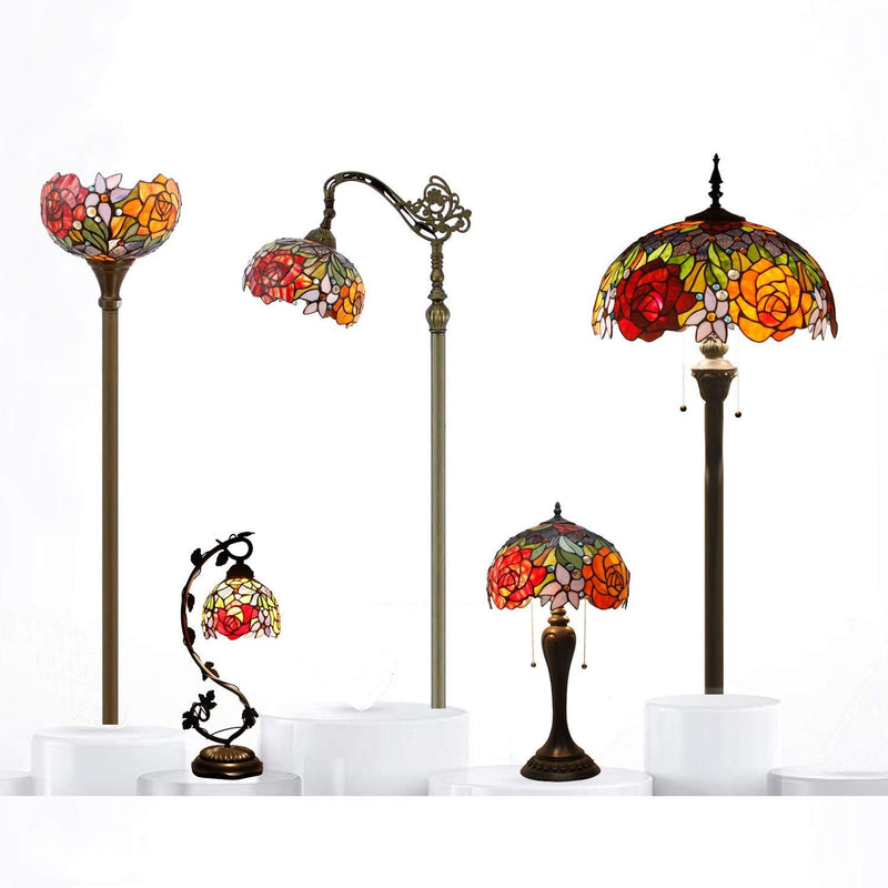 Tiffany Table Lamp Rose Style Stained Glass Reading