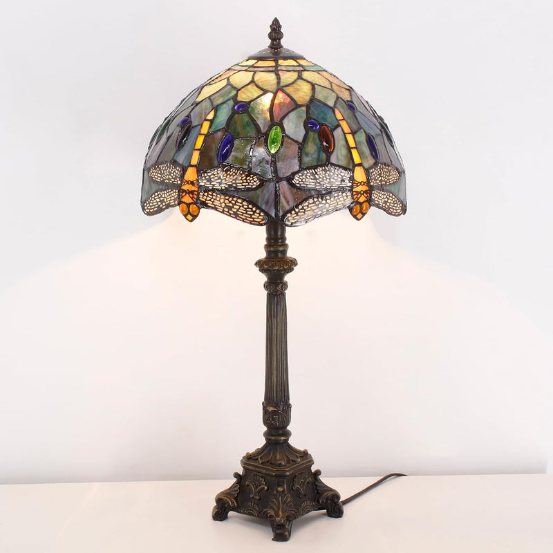 Tiffany Table Lamp Stained Glass 12x12x21 Inch Dragonfly