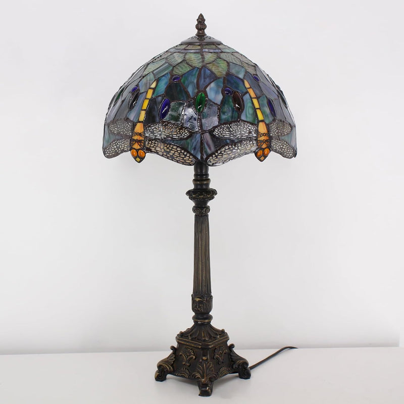 Tiffany Table Lamp Stained Glass 12x12x21 Inch Dragonfly