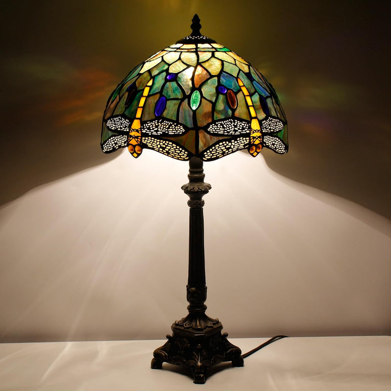 Tiffany Table Lamp Stained Glass 12x12x21 Inch Dragonfly