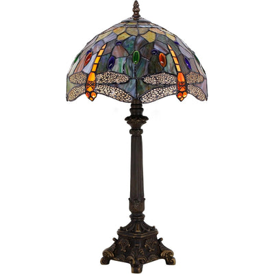 Tiffany Table Lamp Stained Glass 12x12x21 Inch Dragonfly