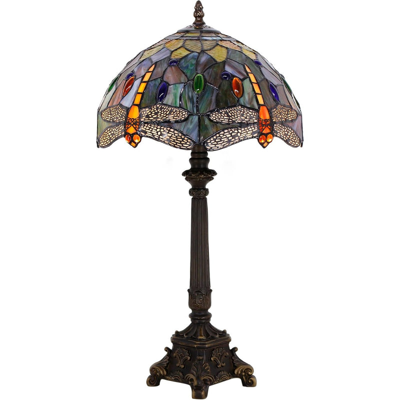 Tiffany Table Lamp Stained Glass 12x12x21 Inch Dragonfly
