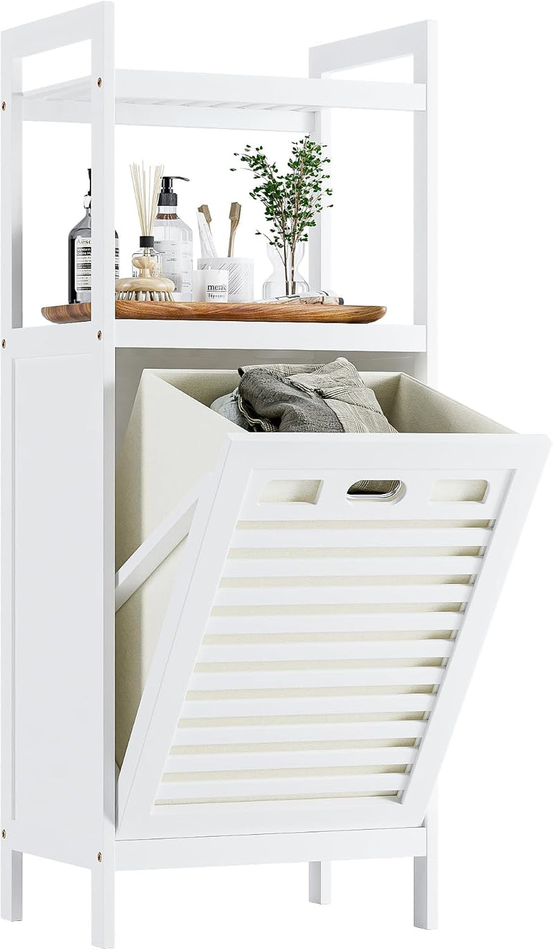 Tilt Out Laundry Hamper Bamboo Basket with Foldable