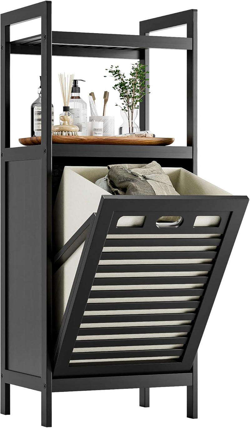 Tilt Out Laundry Hamper Bamboo Basket with Foldable