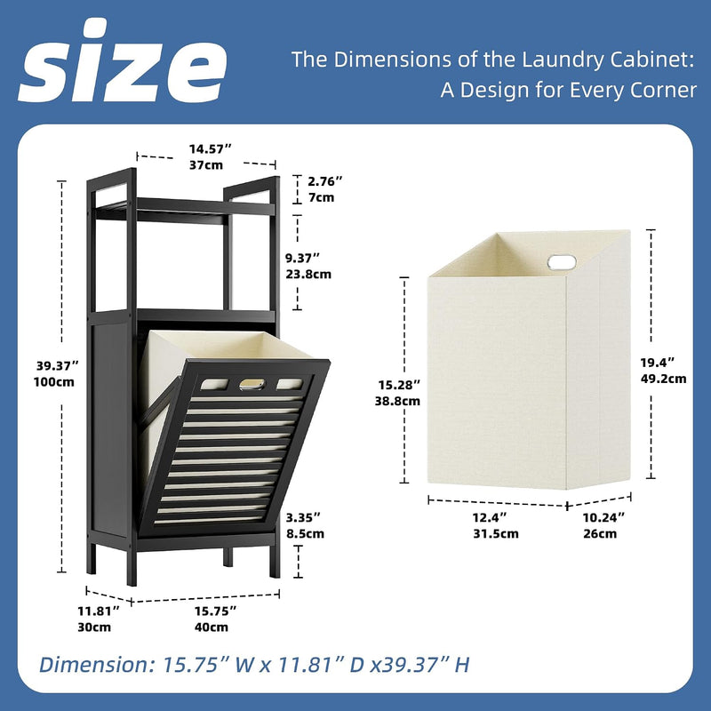 Tilt Out Laundry Hamper Bamboo Basket with Foldable