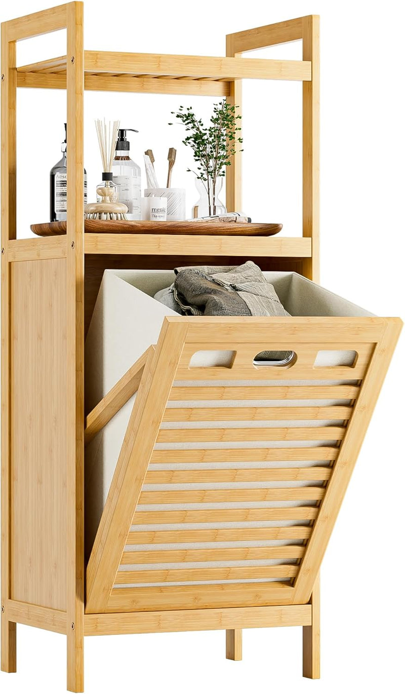 Tilt Out Laundry Hamper Bamboo Basket with Foldable