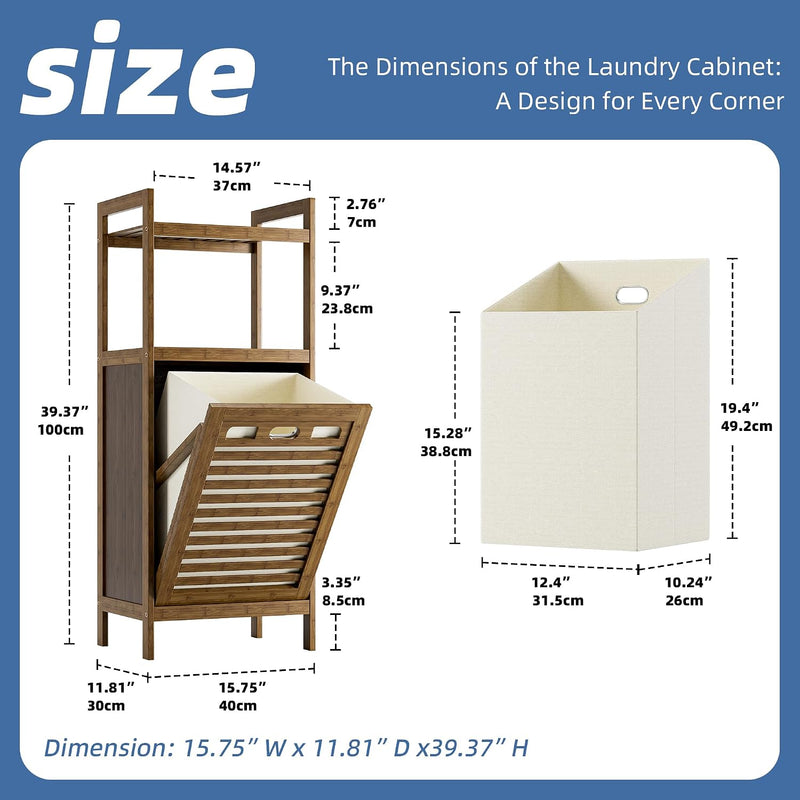 Tilt Out Laundry Hamper Bamboo Basket with Foldable
