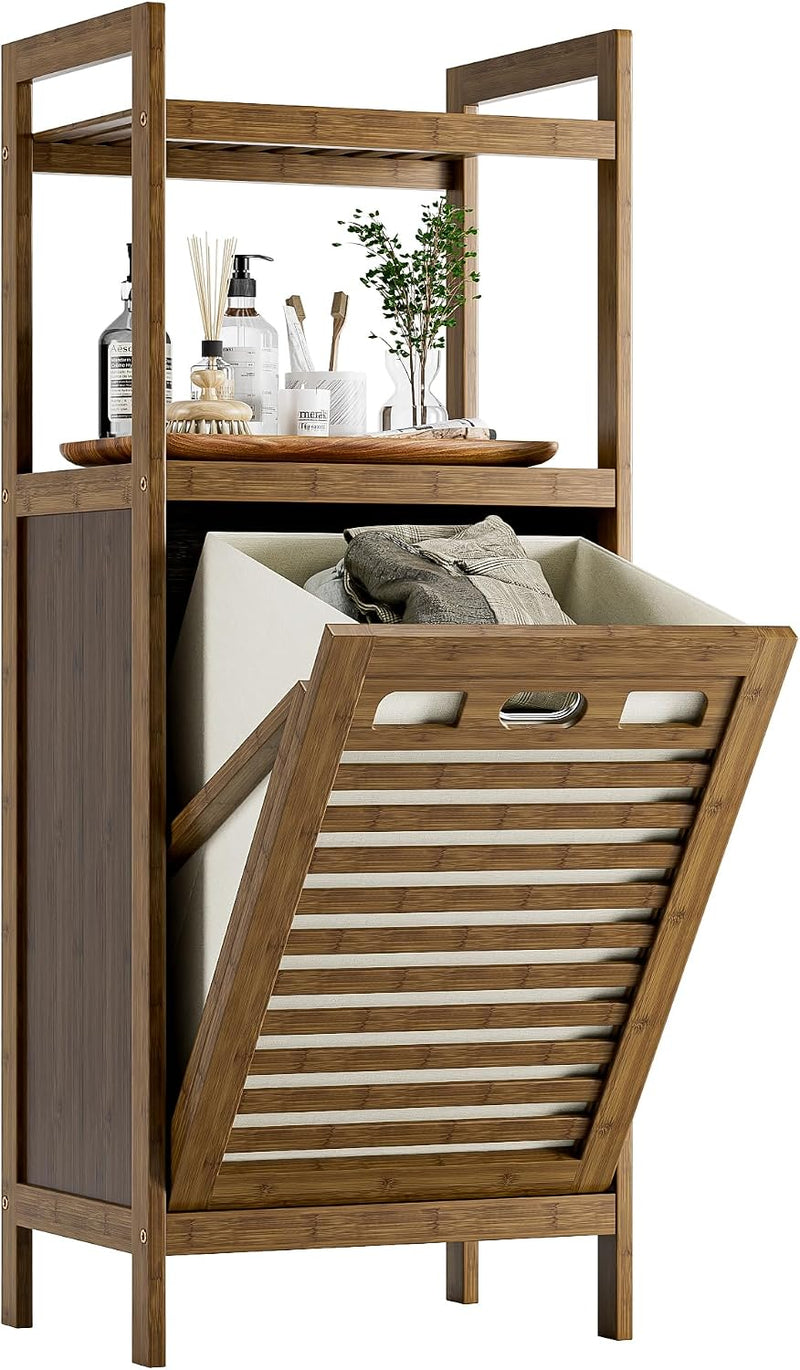 Tilt Out Laundry Hamper Bamboo Basket with Foldable