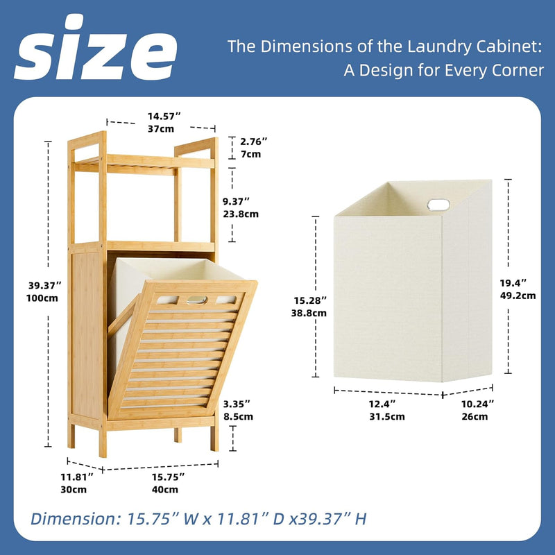 Tilt Out Laundry Hamper Bamboo Basket with Foldable