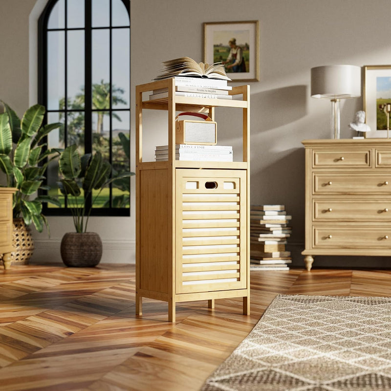 Tilt Out Laundry Hamper Bamboo Basket with Foldable