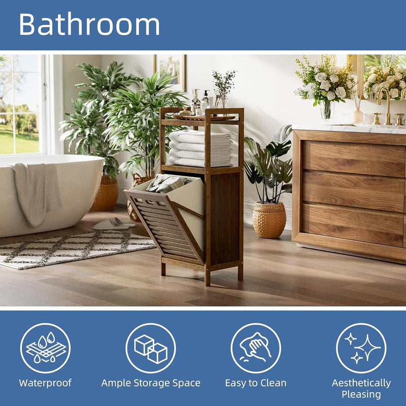 Tilt Out Laundry Hamper Bamboo Basket with Foldable