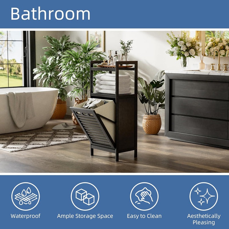 Tilt Out Laundry Hamper Bamboo Basket with Foldable