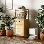 Tilt Out Laundry Hamper Bamboo Basket with Foldable