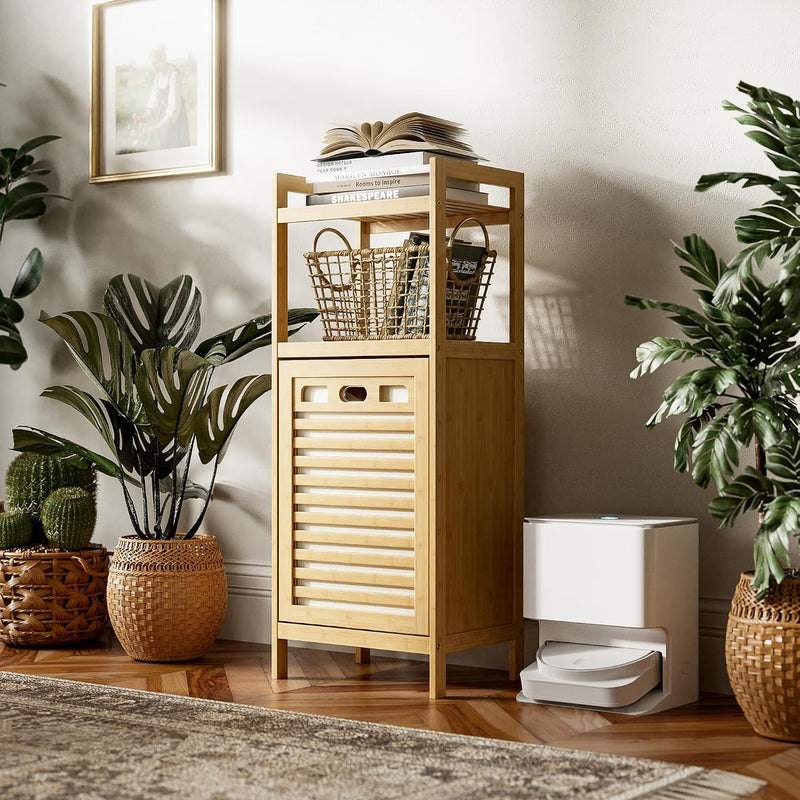 Tilt Out Laundry Hamper Bamboo Basket with Foldable