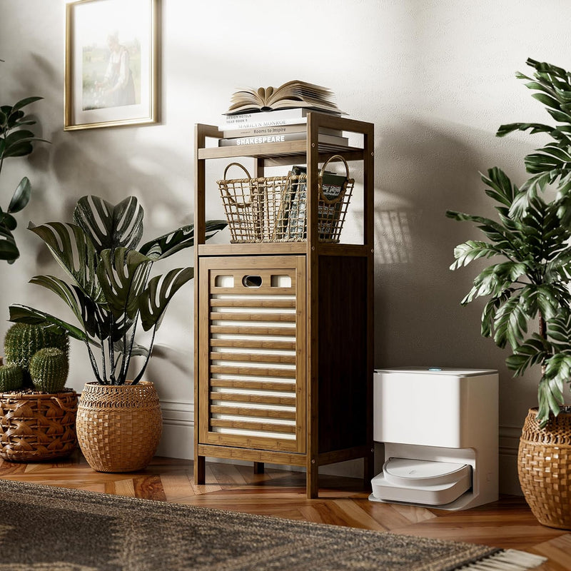 Tilt Out Laundry Hamper Bamboo Basket with Foldable