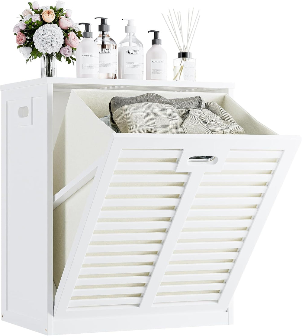 Tilt Out Laundry Hamper Bamboo Cabinet with Pull