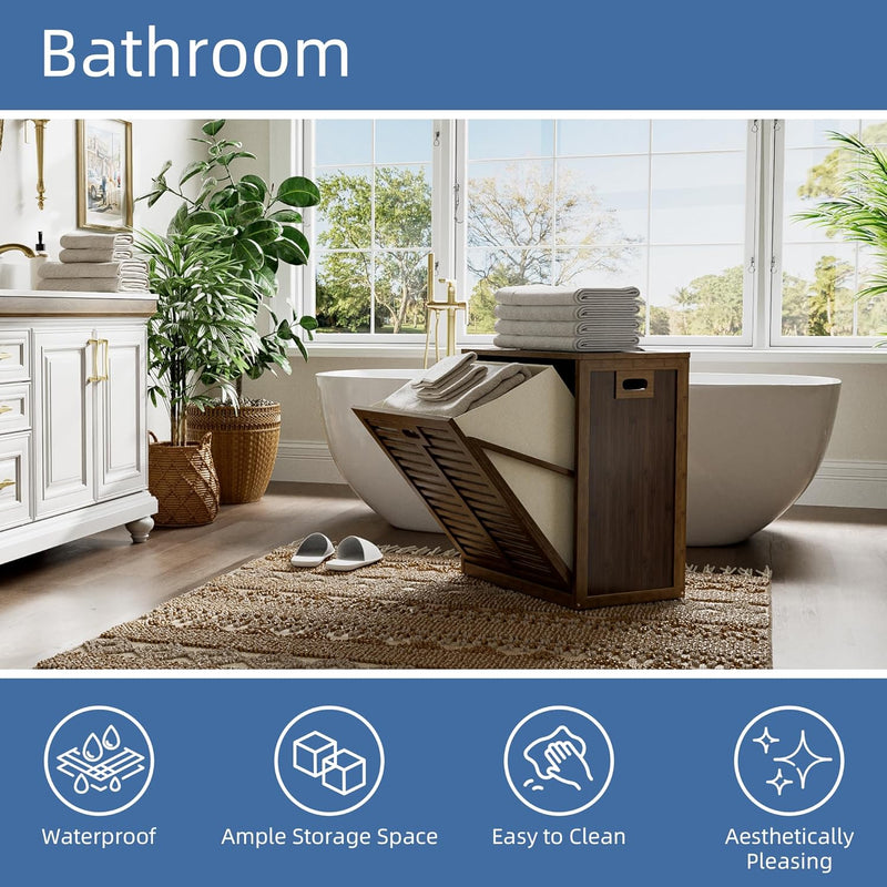 Tilt Out Laundry Hamper Bamboo Cabinet with Pull