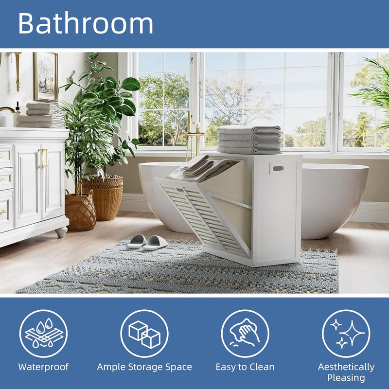 Tilt Out Laundry Hamper Bamboo Cabinet with Pull
