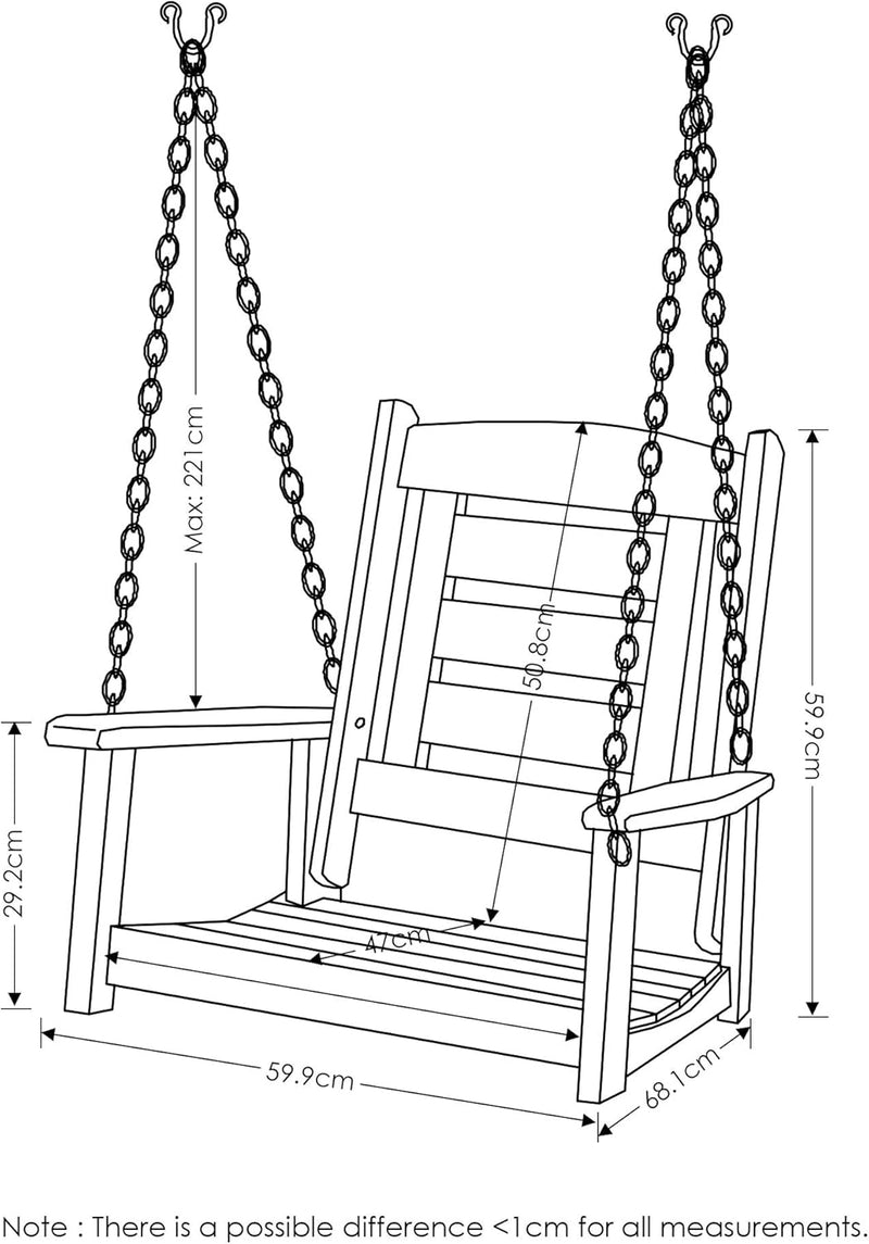 Tioman Porch Swing Outdoor Hanging Wooden with Chain