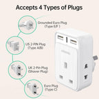 To European Plug Adaptor with 3 USB Ports