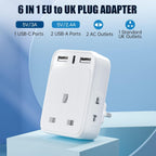 To European Plug Adaptor with 3 USB Ports