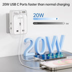To European Plug Adaptor with 3 USB Ports