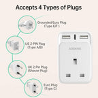 To European Plug Adaptor with 3 USB Ports