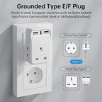 To European Plug Adaptor with 3 USB Ports
