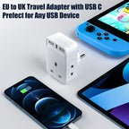 To European Plug Adaptor with 3 USB Ports