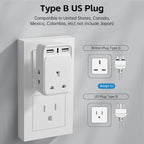 To European Plug Adaptor with 3 USB Ports